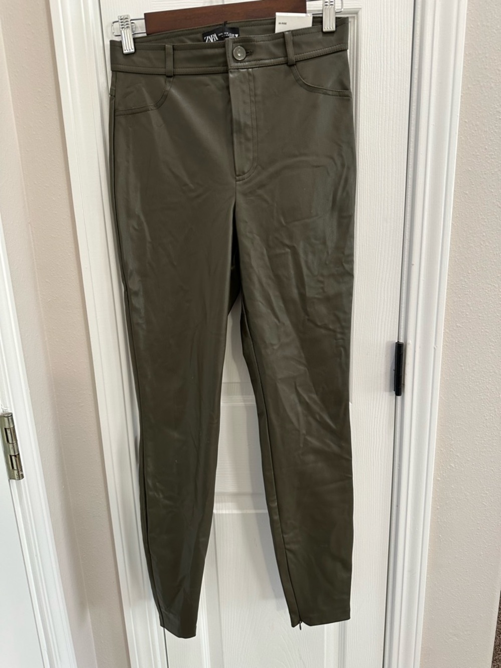 Zara Olive Green Faux Leather High-Rise Skinny Pants